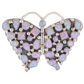 Janet Jake Navajo Sterling Pink Opal Butterfly Pendant