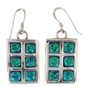 Daniel Mike Navajo Sterling Silver Opal Mosaic Dangle Earrings