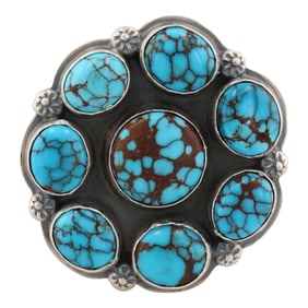 A Jimmy Nelson Navajo Sterling Egyptian Turquoise Cluster Ring