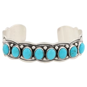 Thomas Yazzie Navajo Sterling Silver Turquoise Cuff Bracelet