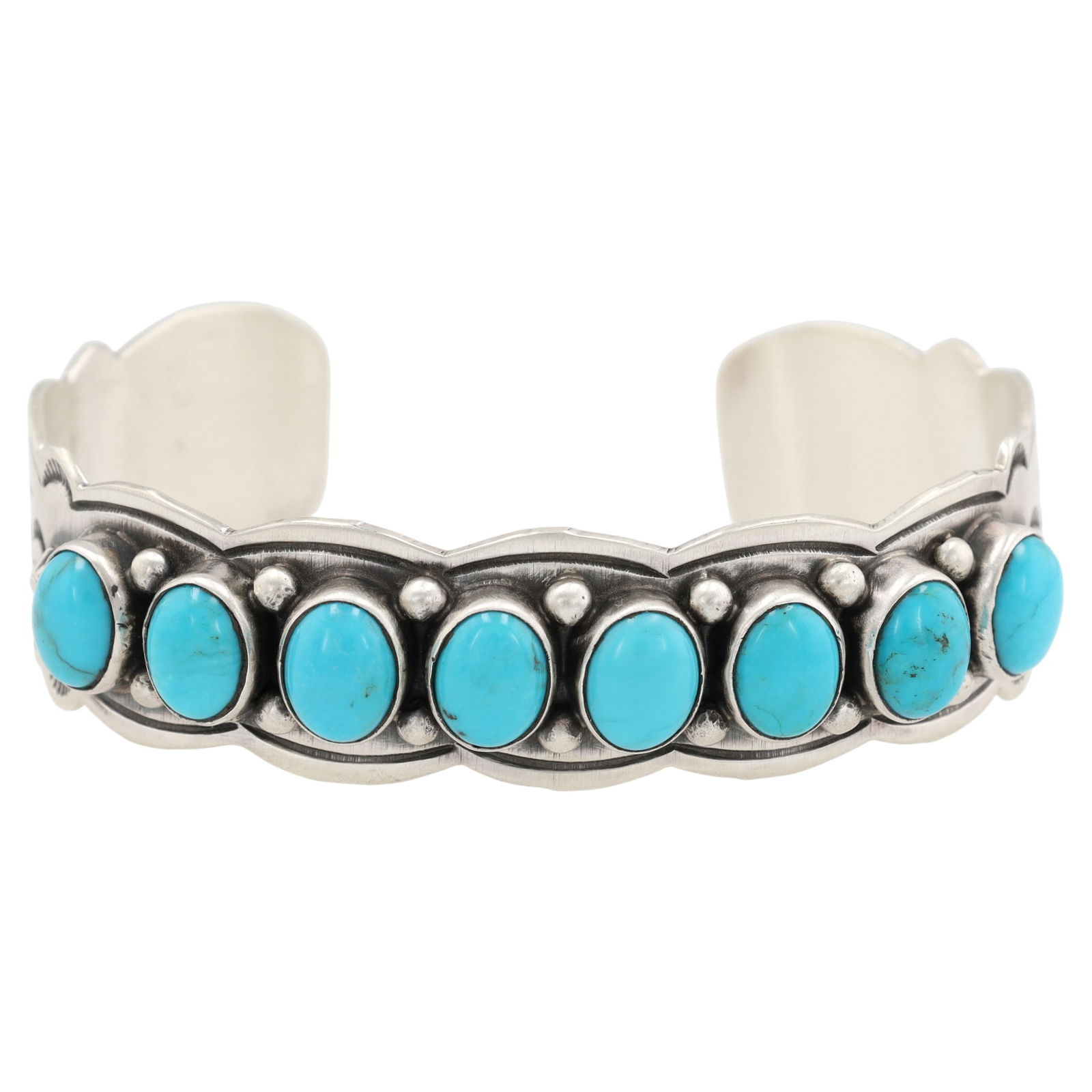 Thomas Yazzie Navajo Sterling Silver Turquoise Cuff Bracelet (1 of 8)