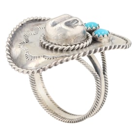 Navajo Sterling Silver Turquoise Cowboy Hat Ring by Bobby Platero