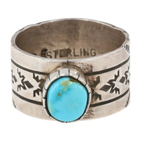 Rick Enricuez Navajo Sterling Silver and Kingman Turquoise Ring