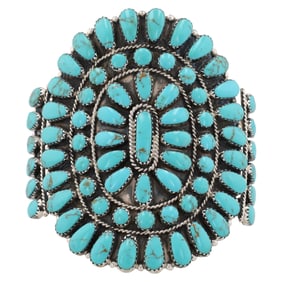 Tamara Benally Navajo Sterling Kingman Turquoise Cluster Cuff Bracelet