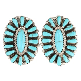 Navajo Sterling Silver Kingman Turquoise Cluster Post Earrings by Juliana Benally