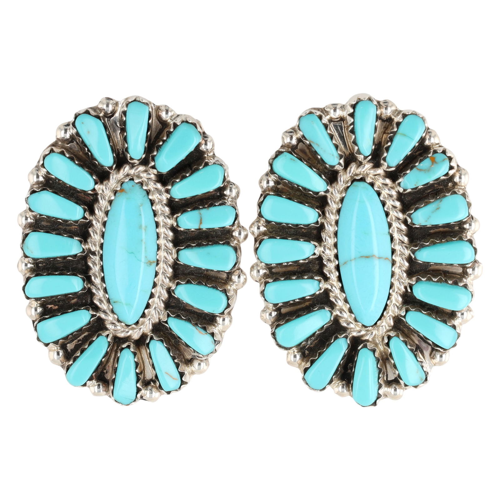 Navajo Sterling Silver Kingman Turquoise Cluster Post Earrings by Juliana Benally (1 of 5)