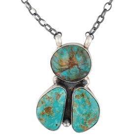 Donovan Skeets Navajo Kingman Turquoise and Sterling Silver Cluster Necklace