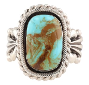 Navajo Kingman Turquoise Sterling Silver Ring By Genevieve Burnside