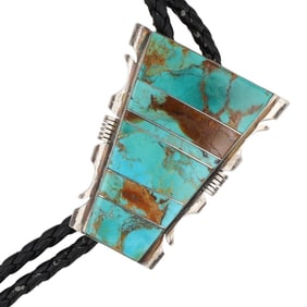 Steve Francisco Navajo Sterling Silver and Turquoise Bolo Tie