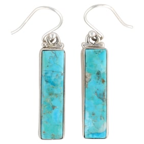 Hada Collection Sterling Silver Kingman Turquoise Bar Dangle Earrings