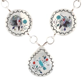 Raymond Boyd Navajo Sterling Silver Hummingbird Inlay Necklace