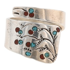Raymond Begay Navajo Sterling Silver Chip Inlay Bypass Ring