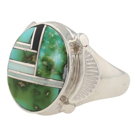 Allen Tolino Navajo Sterling Silver Sonoran Gold Turquoise Inlay Ring