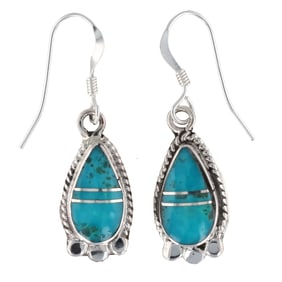 James Manygoats Navajo Sterling Silver and Turquoise Inlay Dangle Earrings