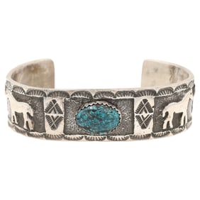 Emerson Kinsel Navajo Silver and Kingman Turquoise Horse Cuff Bracelet