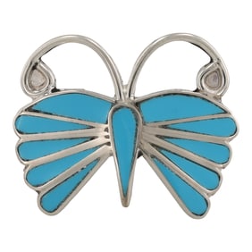 Emma Edaakie Zuni Sterling Silver Turquoise Inlay Butterfly Ring