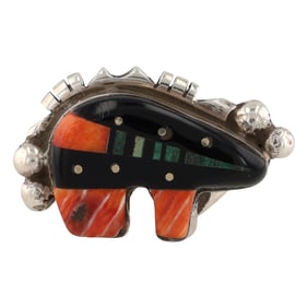Ray Jack Navajo Sterling Silver Inlay Bear Ring