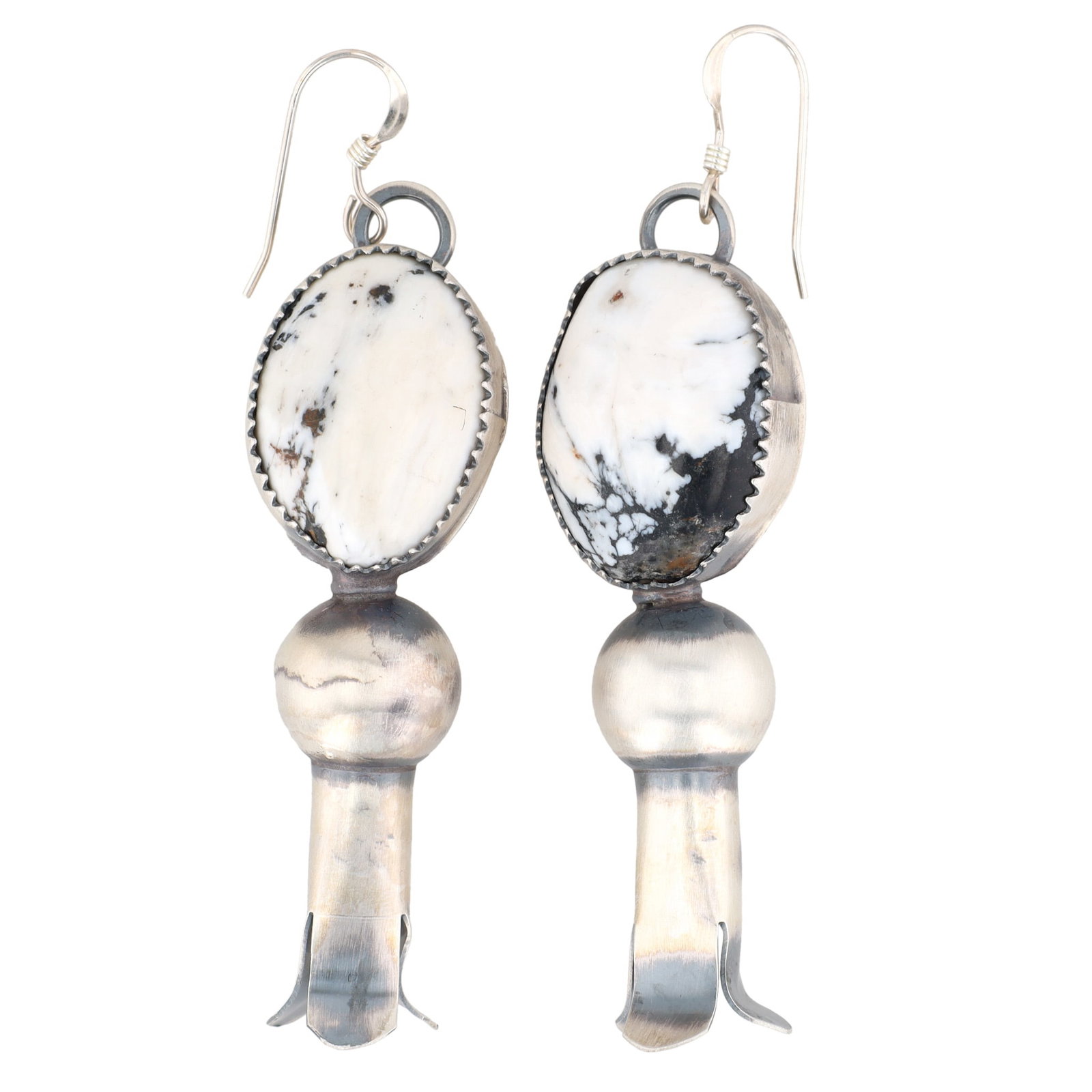 Tia Long Navajo Sterling Silver White Buffalo Squash Blossom Earrings (1 of 5)