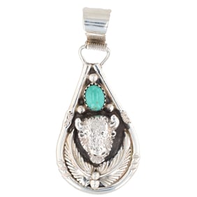 Darrell Morgan Navajo Sterling Silver Buffalo Turquoise Pendant