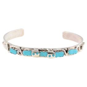 Joy Calavaza Zuni Sterling Silver Turquoise Snake Cuff Bracelet