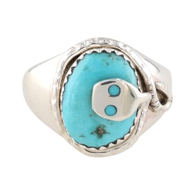 Joy Calavaza Zuni Sterling Silver Turquoise Snake Ring