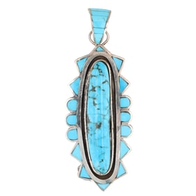 Merle House Navajo Sterling Silver and Kingman Turquoise Pendant
