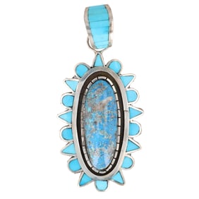 Navajo Sterling Silver Kingman Turquoise Pendant by Merle House