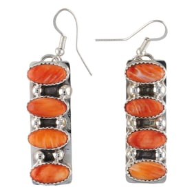 Jody Tsosie Navajo Sterling Silver Spiny Oyster Dangle Earrings