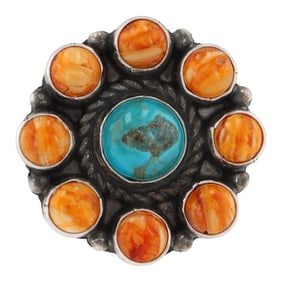 Devin Brown Navajo Sterling Turquoise Spiny Oyster Cluster Ring