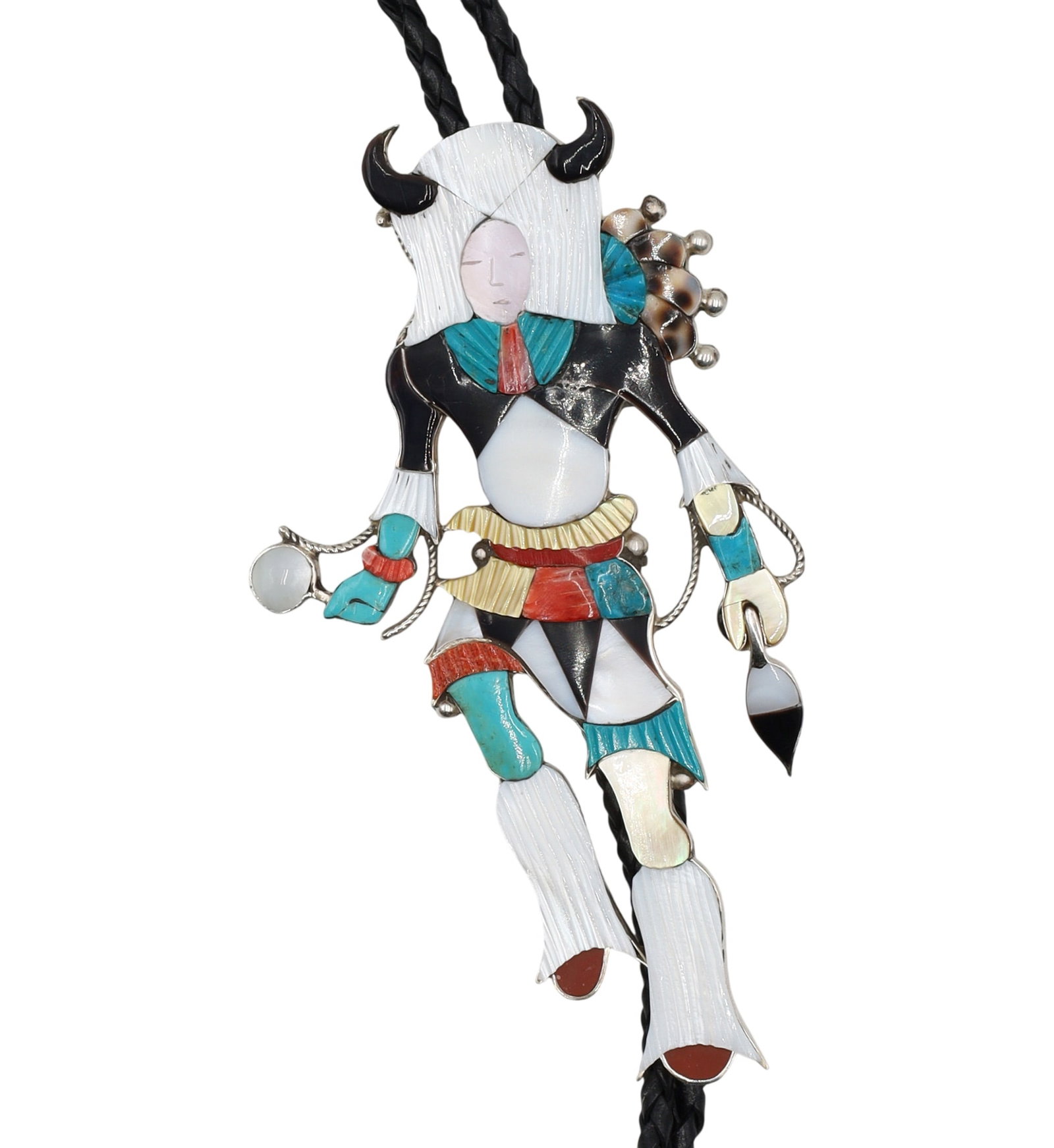 A Zuni Inlaid Buffalo Dancer Bolo Tie by Jonathan Beyuka (1 of 6)