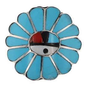 Burdian Soseeah Zuni Sterling Multi-Stone Sunface Inlay Ring