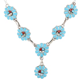 Pauline Lonjose Zuni Sterling Silver Inlay Sunface Necklace