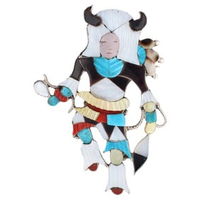 Zuni Jonathan Beyuka Multi-Stone Inlaid Sterling Silver Kachina Pin/Pendant