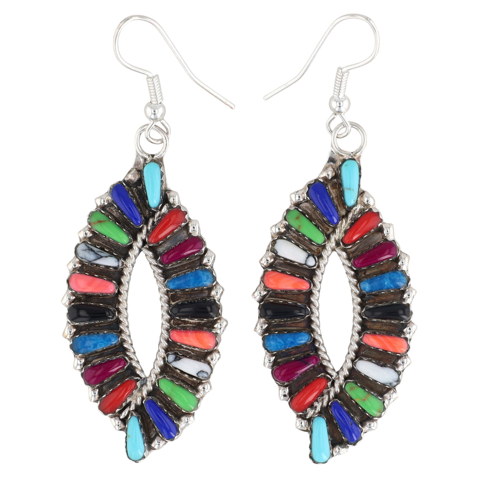 A Pair of Tamara Benally Navajo Sterling Silver Multi-Stone Cluster Drop Earrings (1 of 5)