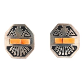 Alvin Begay Navajo Sterling Spiny Inlay Overlay Earrings