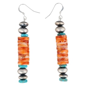 Navajo Sterling Spiny Oyster Turquoise Dangle Earrings