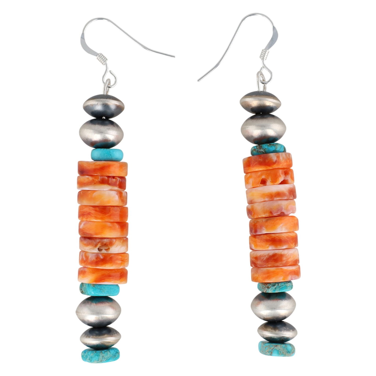 Navajo Sterling Spiny Oyster Turquoise Dangle Earrings (1 of 3)