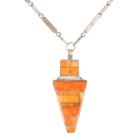 Navajo Sterling Silver and Spiny Oyster Necklace by Harold Smith