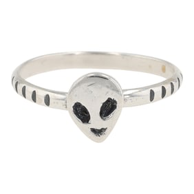 Navajo David Lopez Sterling Silver Alien Head Ring