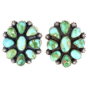 Amos Jake Navajo Sonoran Gold Turquoise Cluster Sterling Silver Stud Earrings