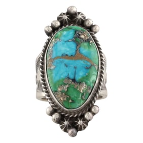 Navajo Sam Yellowhair Sterling Silver Sonoran Gold Turquoise Ring