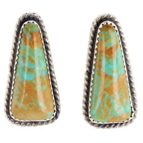 Virginia Becent Navajo Handmade Sterling Silver and Kingman Turquoise Earrings