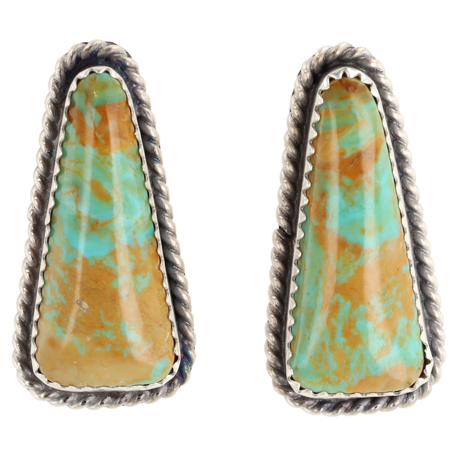 Virginia Becent Navajo Handmade Sterling Silver and Kingman Turquoise Earrings (1 of 5)