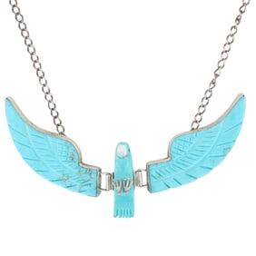Ben Livingston Navajo Sterling Silver and Turquoise Flying Eagle Necklace