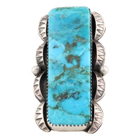 Tia Long Navajo Turquoise and Sterling Silver Adjustable Ring