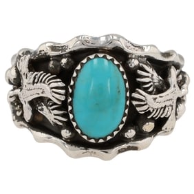 Genevieve Francisco Navajo Sterling Kingman Turquoise 'Double Eagle' Ring