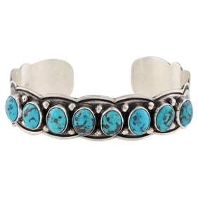 Thomas Yazzie Navajo Sterling Kingman Turquoise Cuff Bracelet