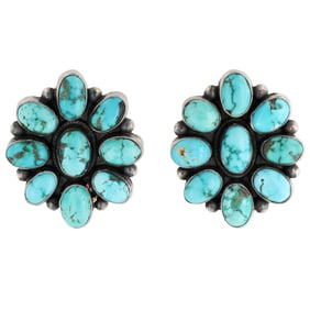 Debra Smith Navajo Sterling Silver Turquoise Cluster Earrings