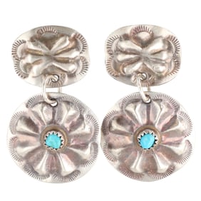Joan Begay Navajo Kingman Turquoise Concho Dangle Earrings