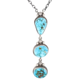 Eli Skeets Navajo Sonoran Gold Turquoise and Sterling Silver Lariat Necklace